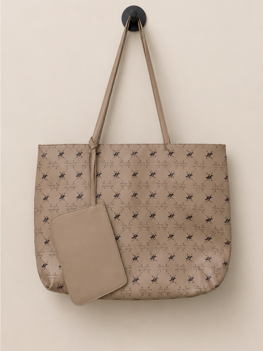 Beverly Hills Polo Club Large Tote Bag w/ Matching Wristlet Beige Monogram